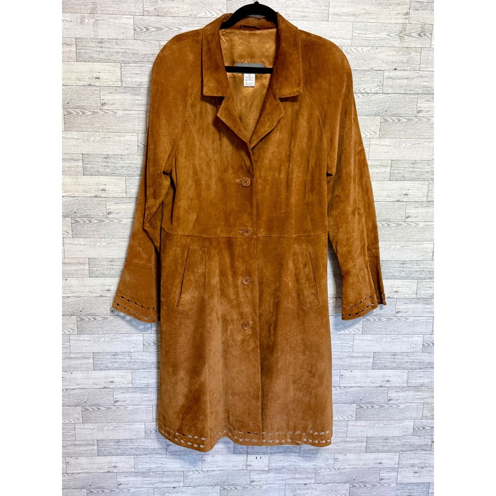 Clifford & Wills Womens 16 Brown Suede Leather Trench Coat Bell Sleeve Boho 90s - Picture 8 of 13